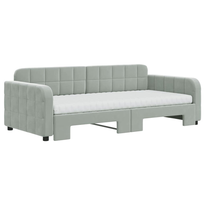 daybed med udtræk og madras 90x190 cm velour lysegrå