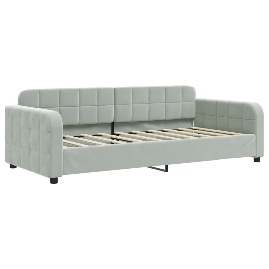 daybed med udtræk og madras 90x190 cm velour lysegrå