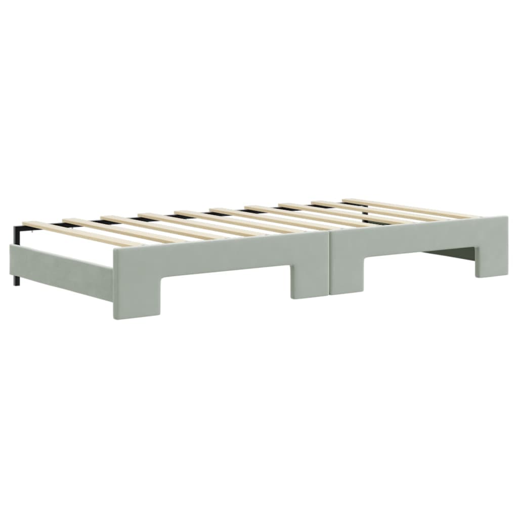 daybed med udtræk og madras 90x190 cm velour lysegrå