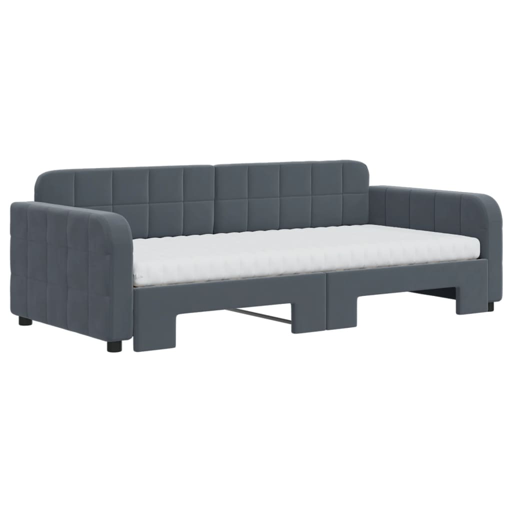daybed med udtræk og madras 90x190 cm velour mørkegrå