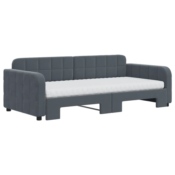 daybed med udtræk og madras 90x190 cm velour mørkegrå