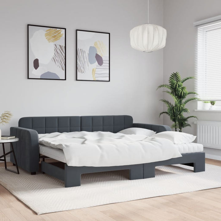 daybed med udtræk og madras 90x190 cm velour mørkegrå