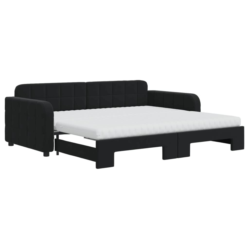 daybed med udtræk og madras 90x190 cm velour sort