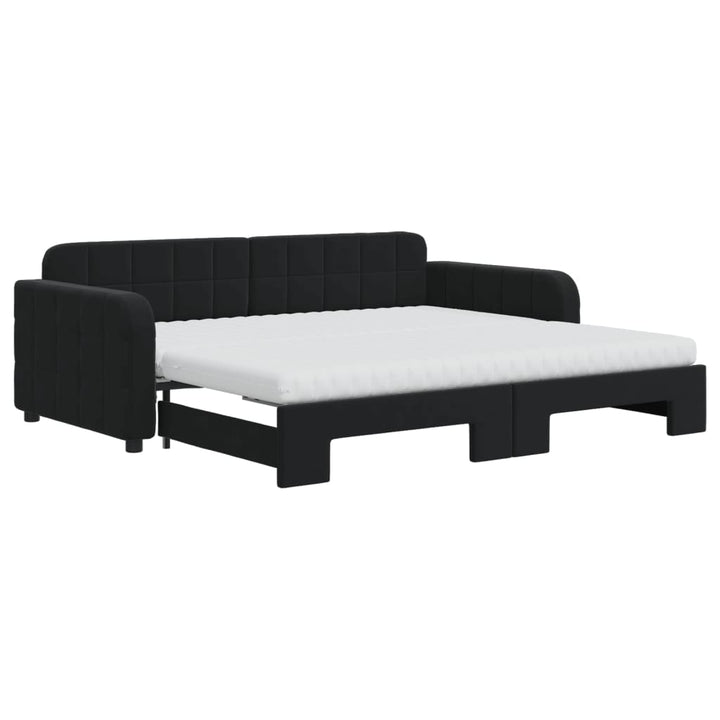 daybed med udtræk og madras 90x190 cm velour sort