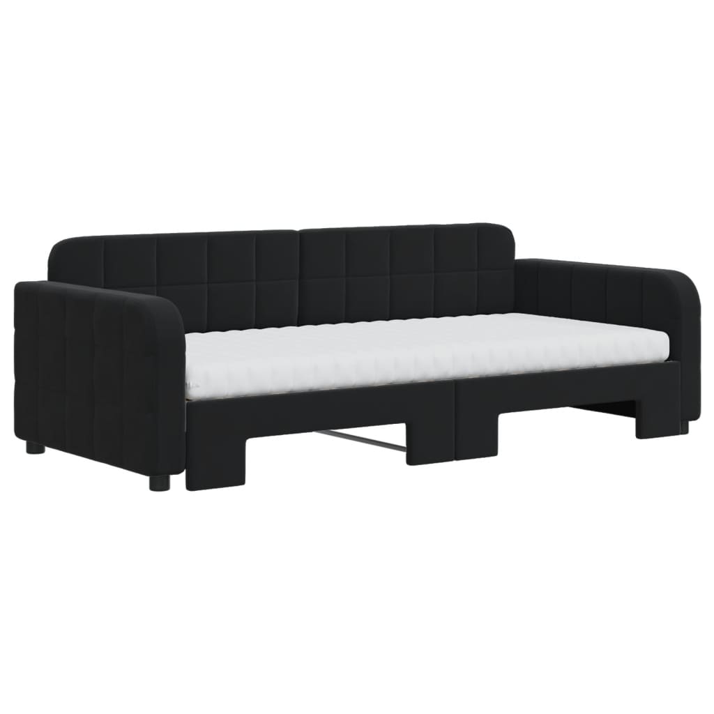 daybed med udtræk og madras 90x190 cm velour sort