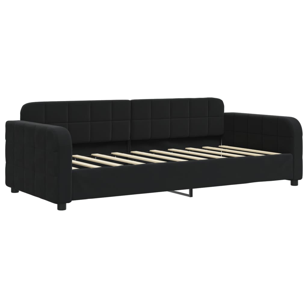 daybed med udtræk og madras 90x190 cm velour sort