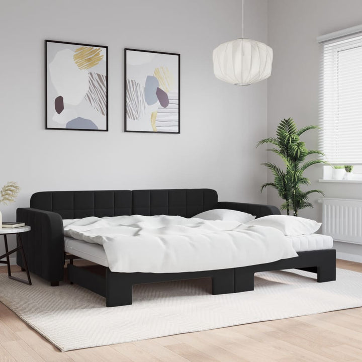 daybed med udtræk og madras 90x190 cm velour sort