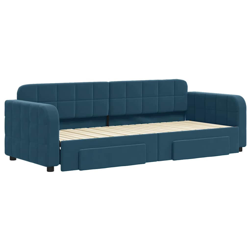 daybed med udtræk og skuffer 80x200 cm stof blå