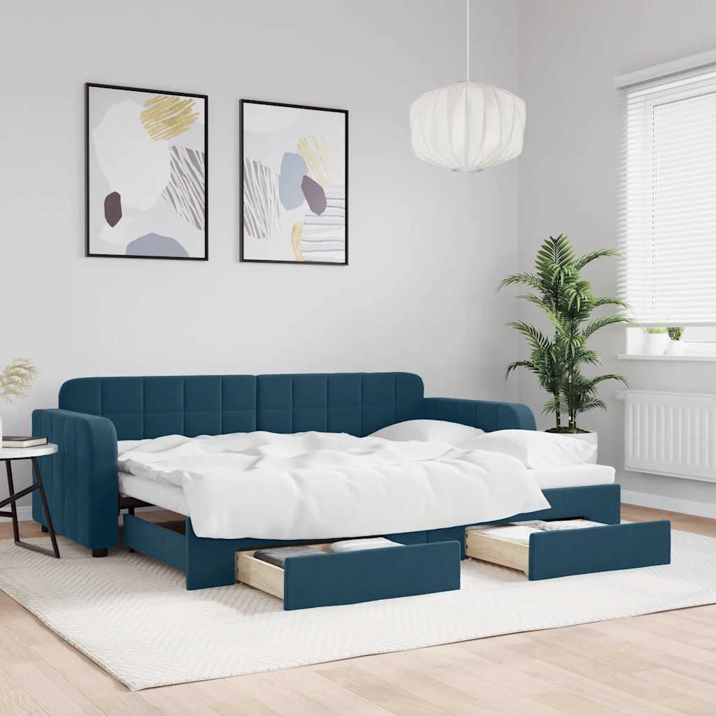 daybed med udtræk og skuffer 80x200 cm stof blå