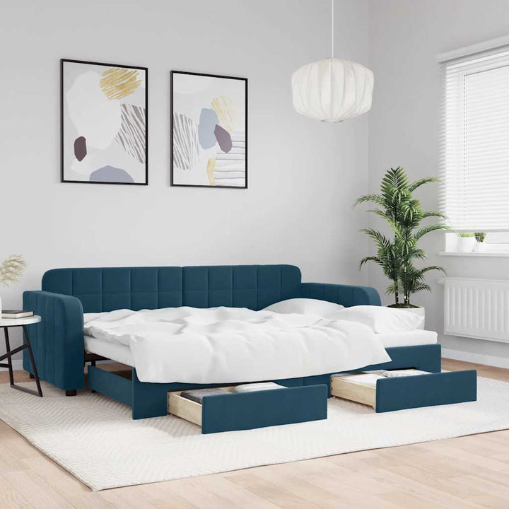 daybed med udtræk og skuffer 80x200 cm stof blå