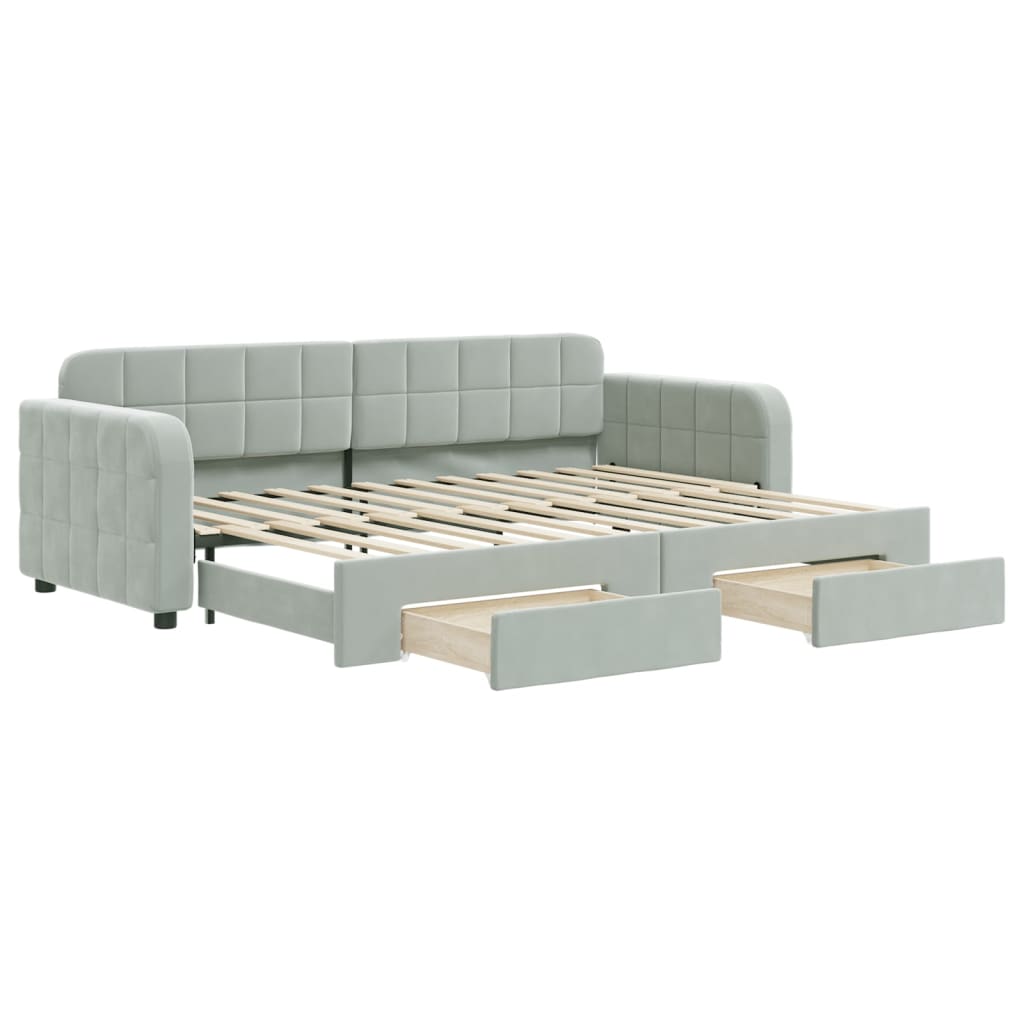 daybed med udtræk og skuffer 80x200 cm velour lysegrå