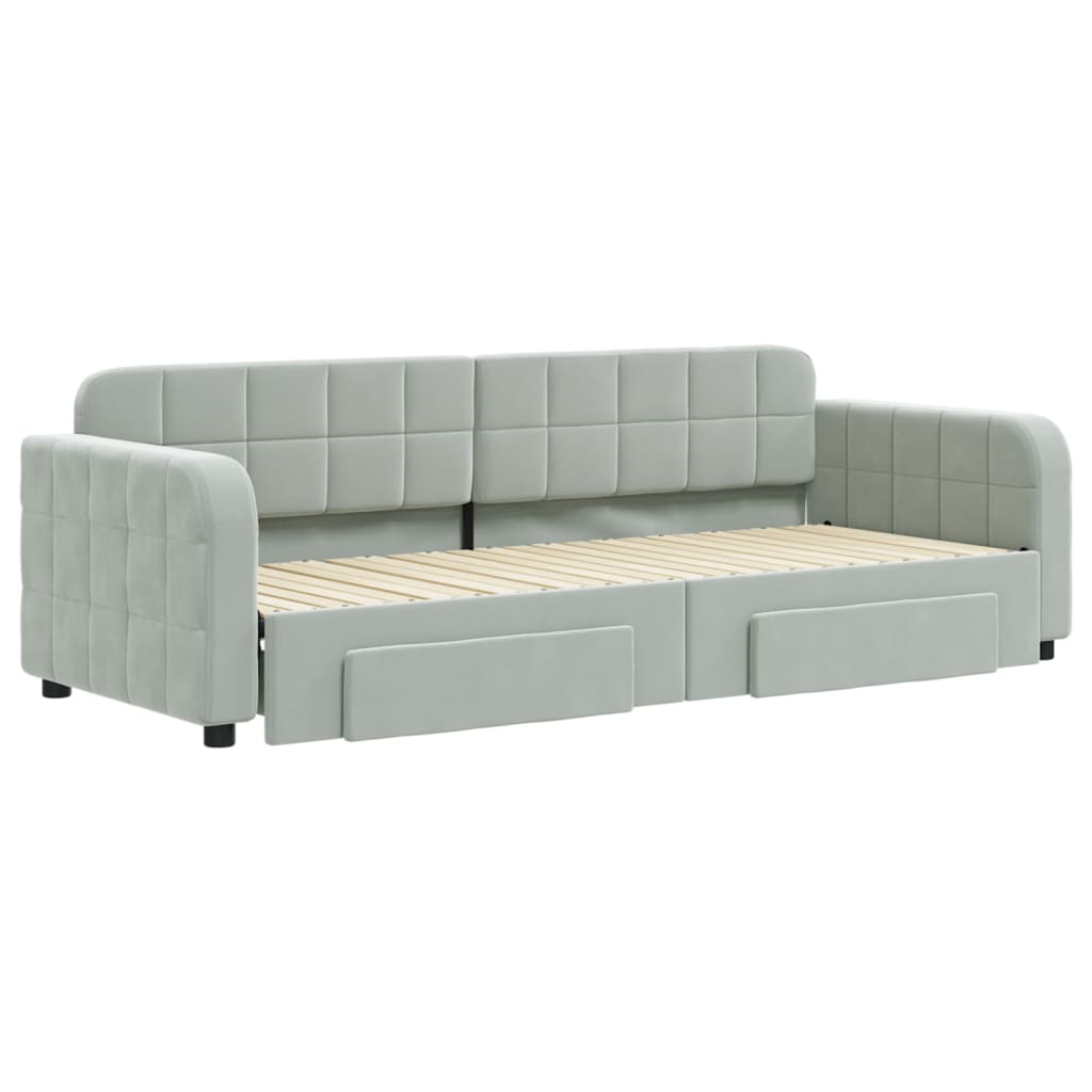 daybed med udtræk og skuffer 80x200 cm velour lysegrå