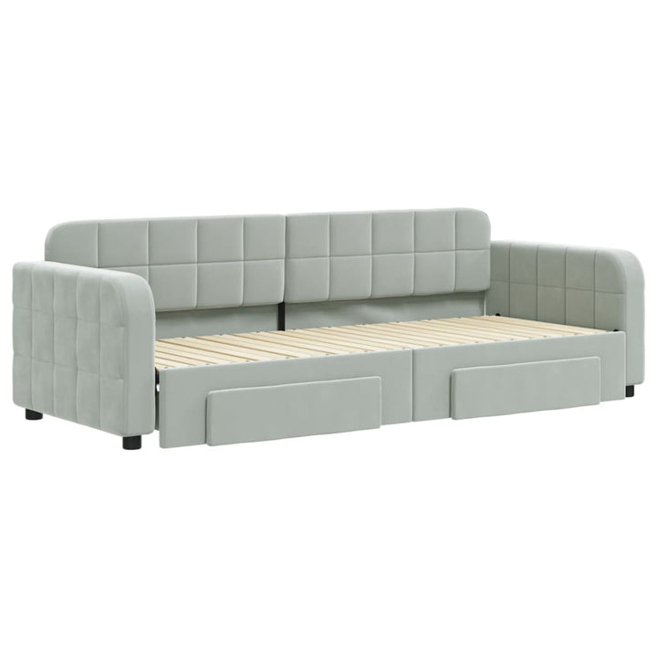daybed med udtræk og skuffer 80x200 cm velour lysegrå