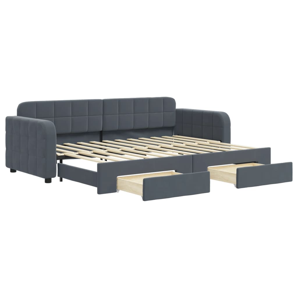 daybed med udtræk og skuffer 80x200 cm velour mørkegrå