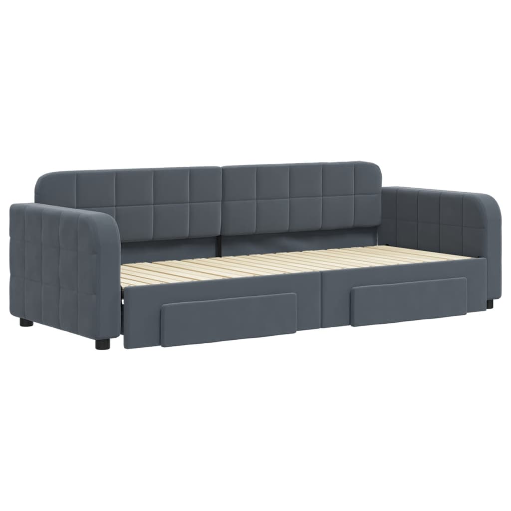 daybed med udtræk og skuffer 80x200 cm velour mørkegrå