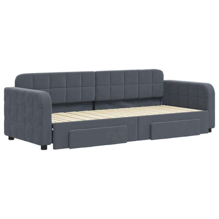 daybed med udtræk og skuffer 80x200 cm velour mørkegrå