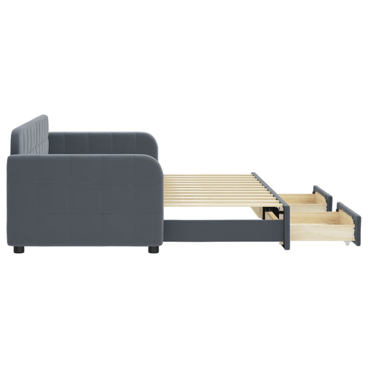 daybed med udtræk og skuffer 80x200 cm velour mørkegrå