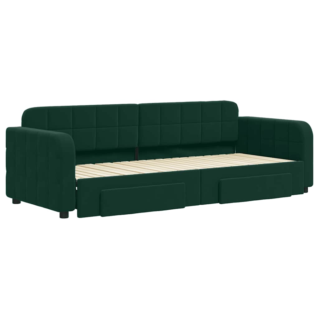 daybed med udtræk og skuffer 80x200 cm velour mørkegrøn