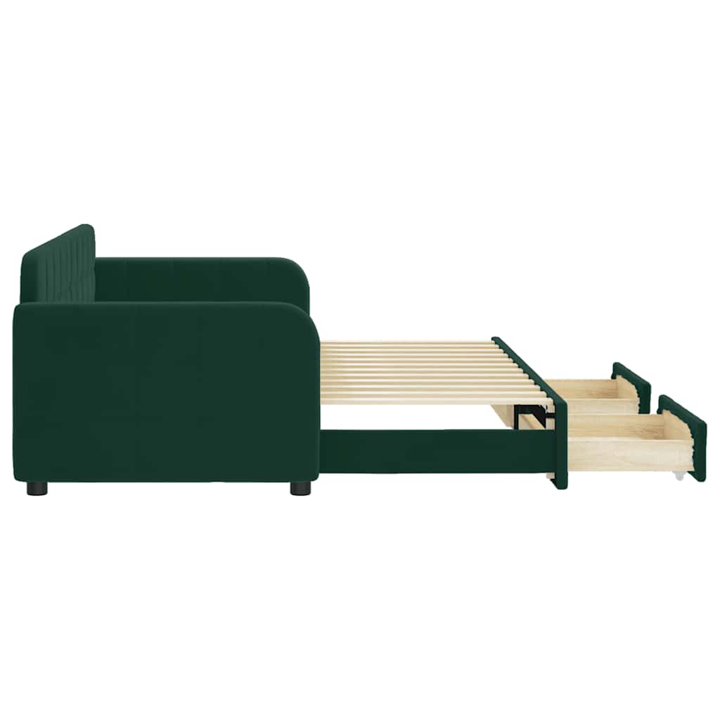 daybed med udtræk og skuffer 80x200 cm velour mørkegrøn