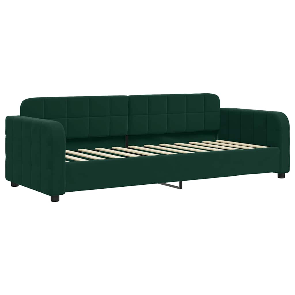 daybed med udtræk og skuffer 80x200 cm velour mørkegrøn