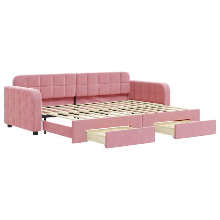 daybed med udtræk og skuffer 80x200 cm velour lyserød