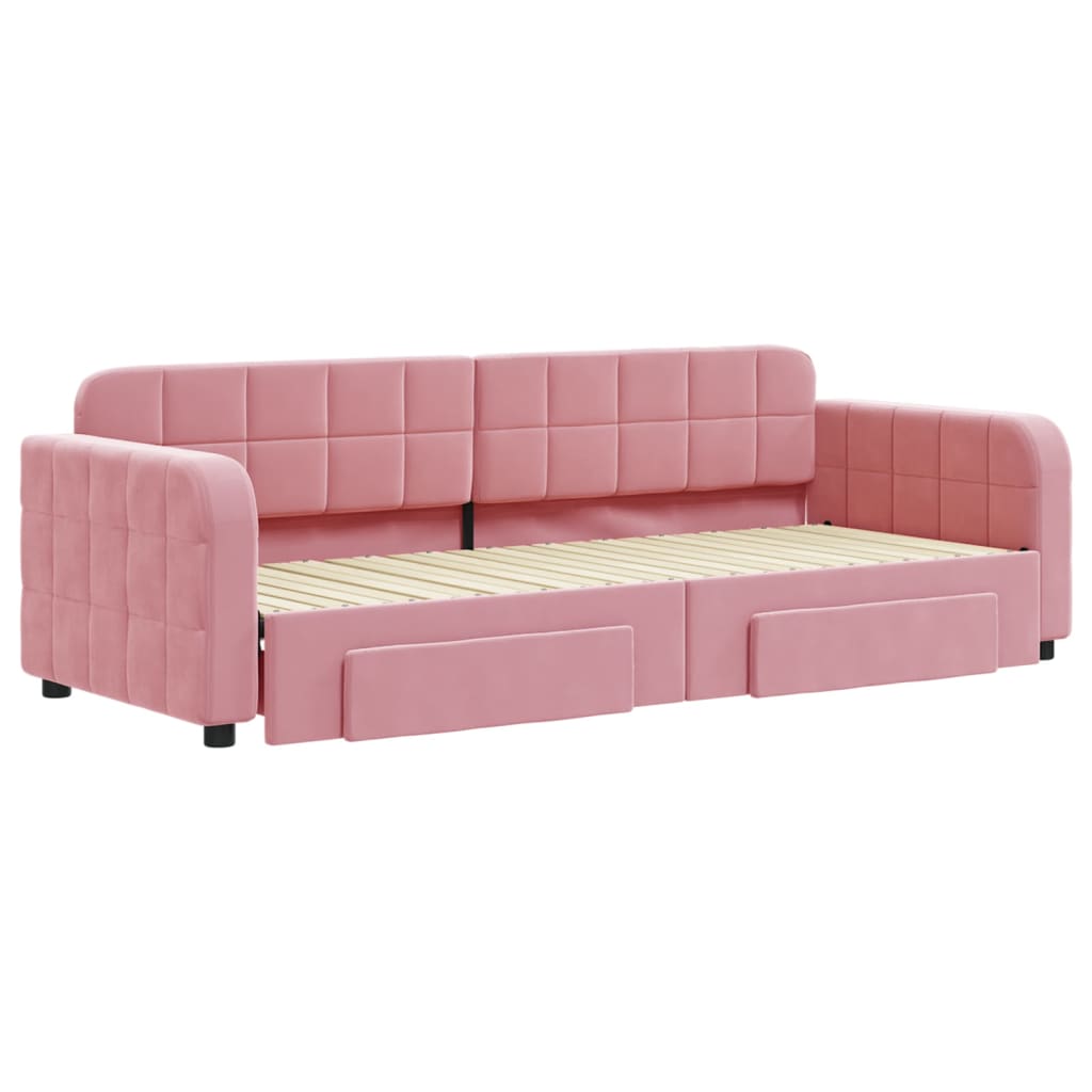 daybed med udtræk og skuffer 80x200 cm velour lyserød