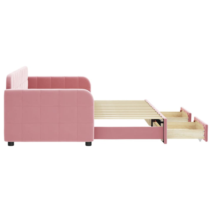 daybed med udtræk og skuffer 80x200 cm velour lyserød