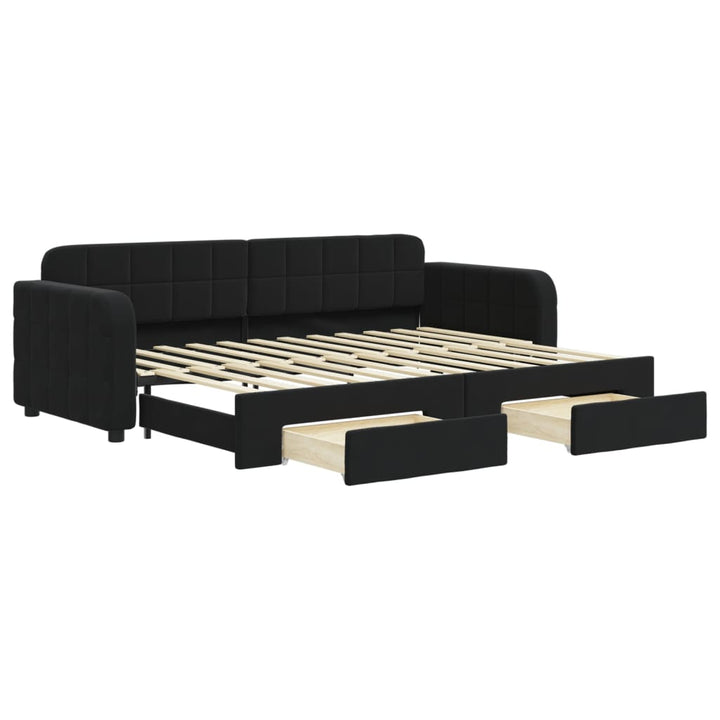 daybed med udtræk og skuffer 80x200 cm velour sort