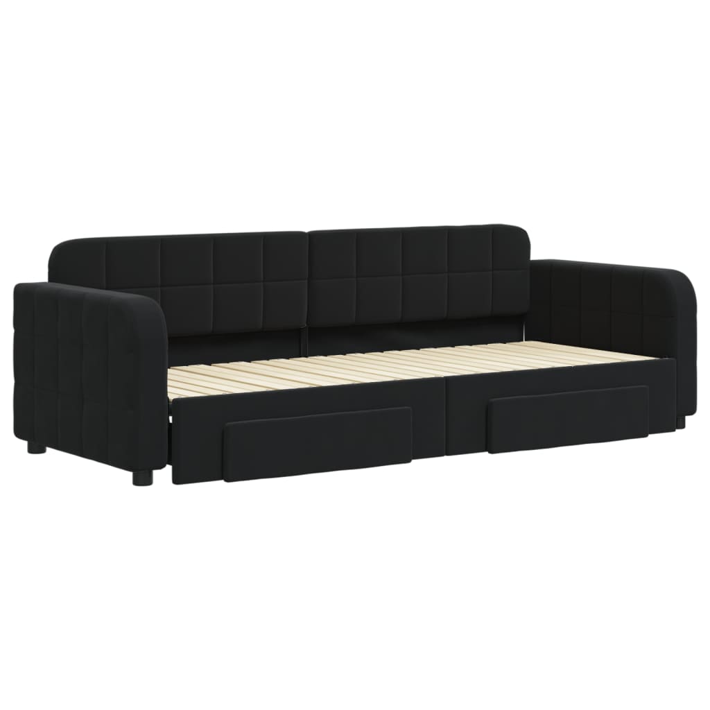 daybed med udtræk og skuffer 80x200 cm velour sort