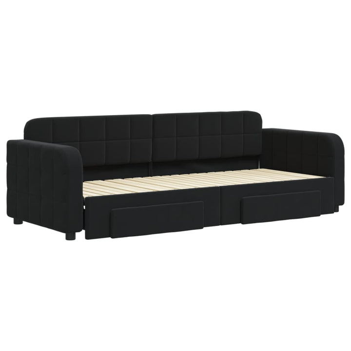 daybed med udtræk og skuffer 80x200 cm velour sort