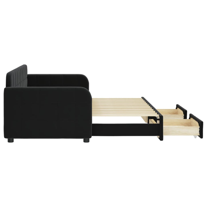 daybed med udtræk og skuffer 80x200 cm velour sort