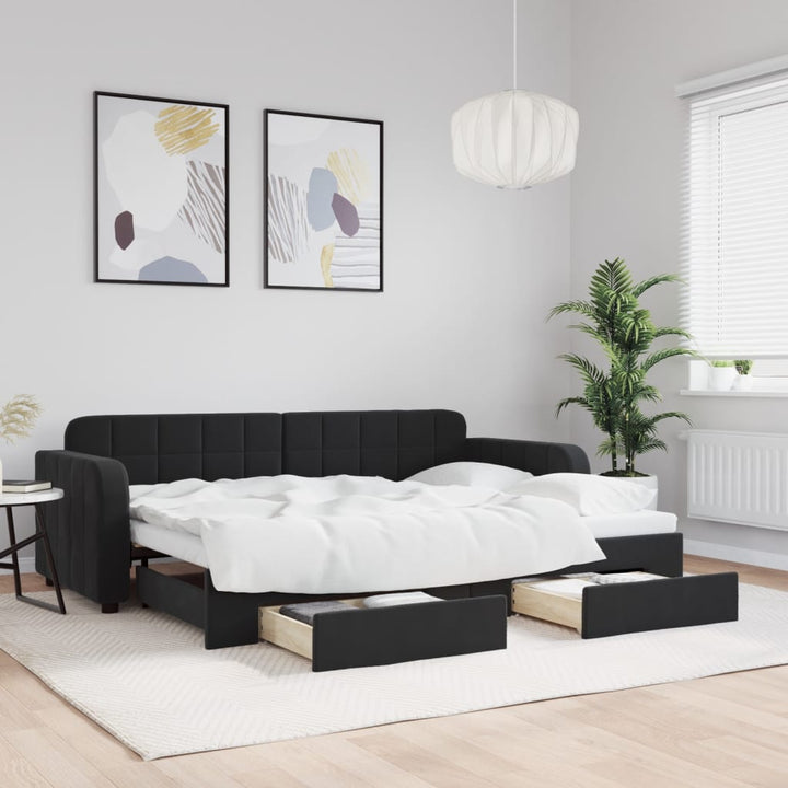 daybed med udtræk og skuffer 80x200 cm velour sort