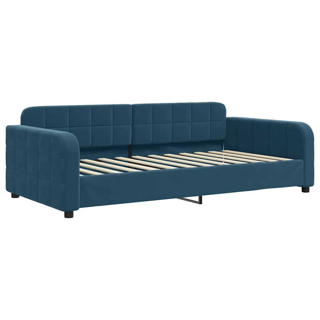 daybed med udtræk og skuffer 90x200 cm velour blå