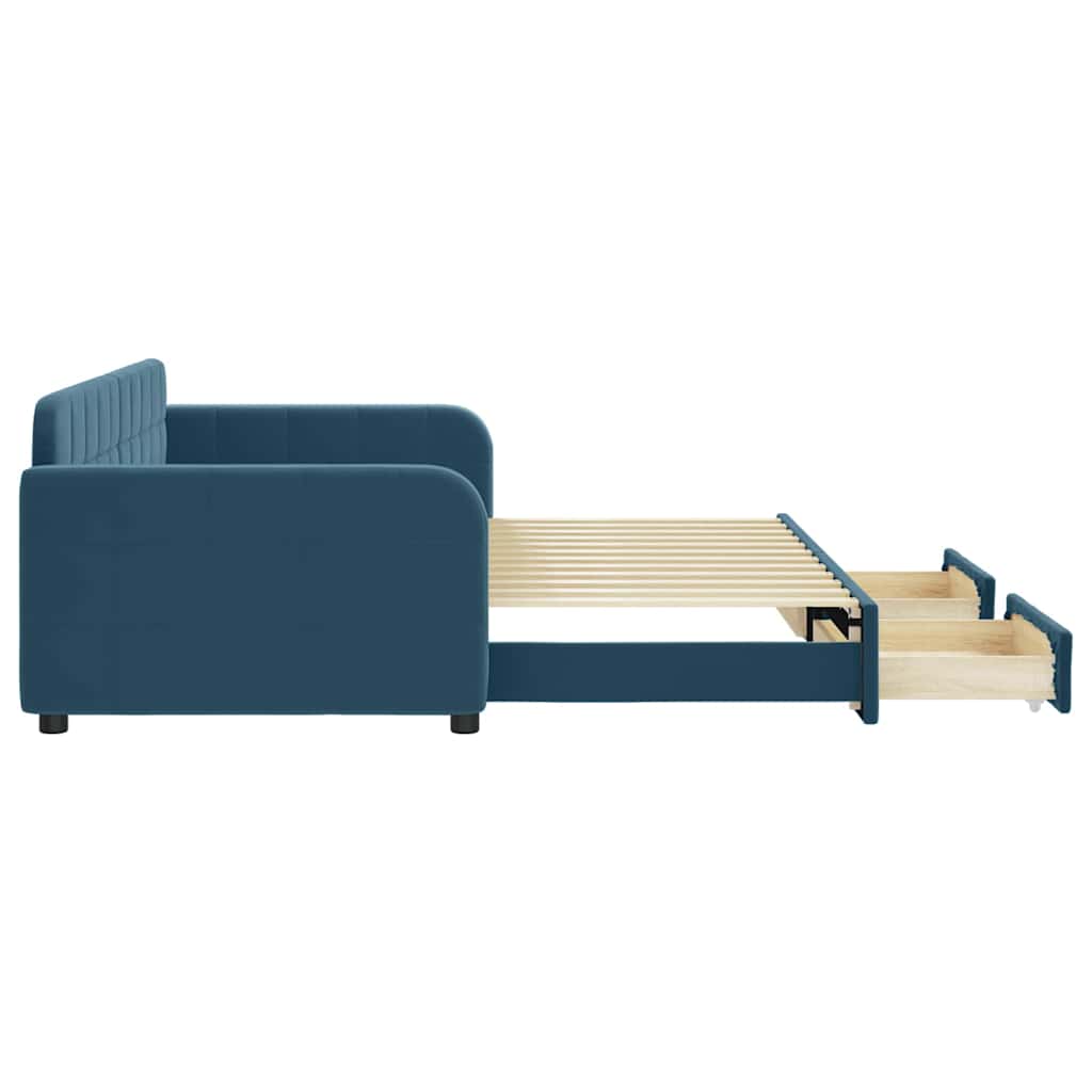 daybed med udtræk og skuffer 90x200 cm velour blå