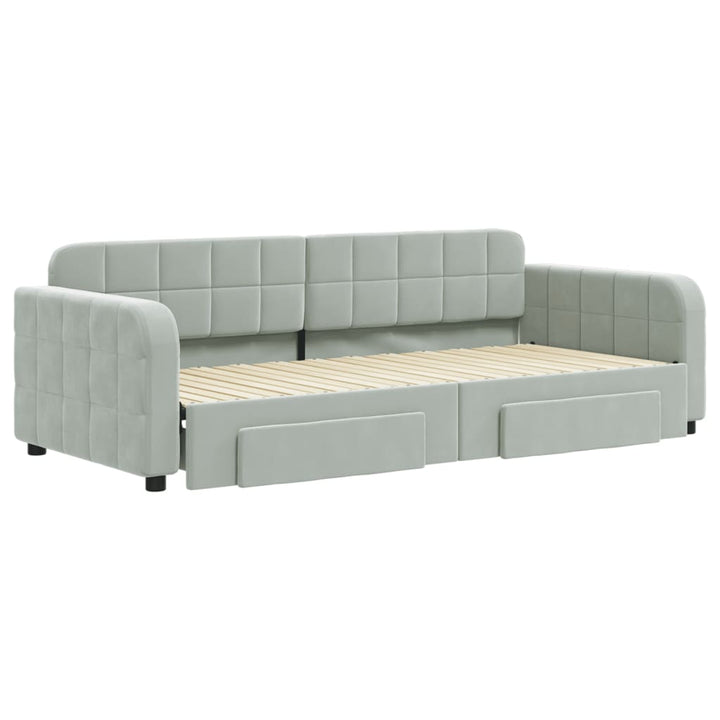 daybed med udtræk og skuffer 90x200 cm velour lysegrå
