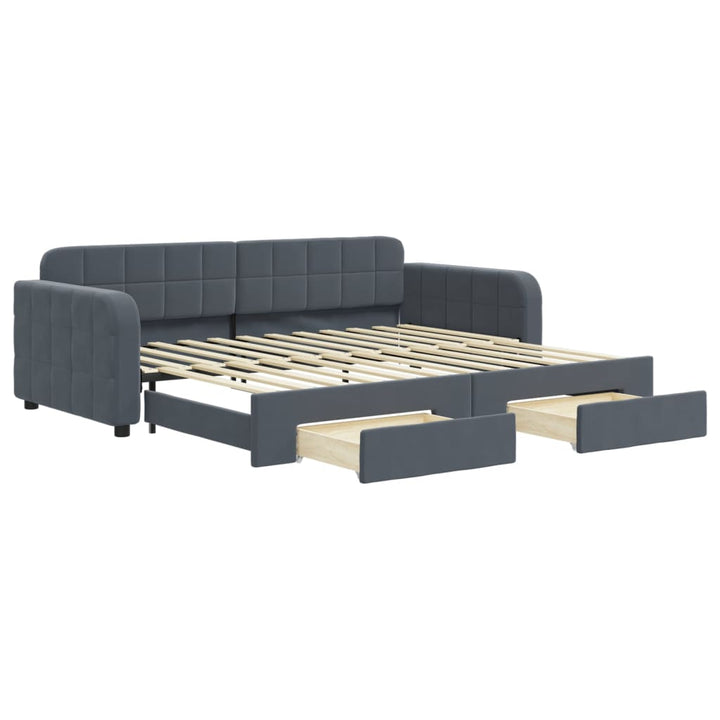 daybed med udtræk og skuffer 90x200 cm velour mørkegrå