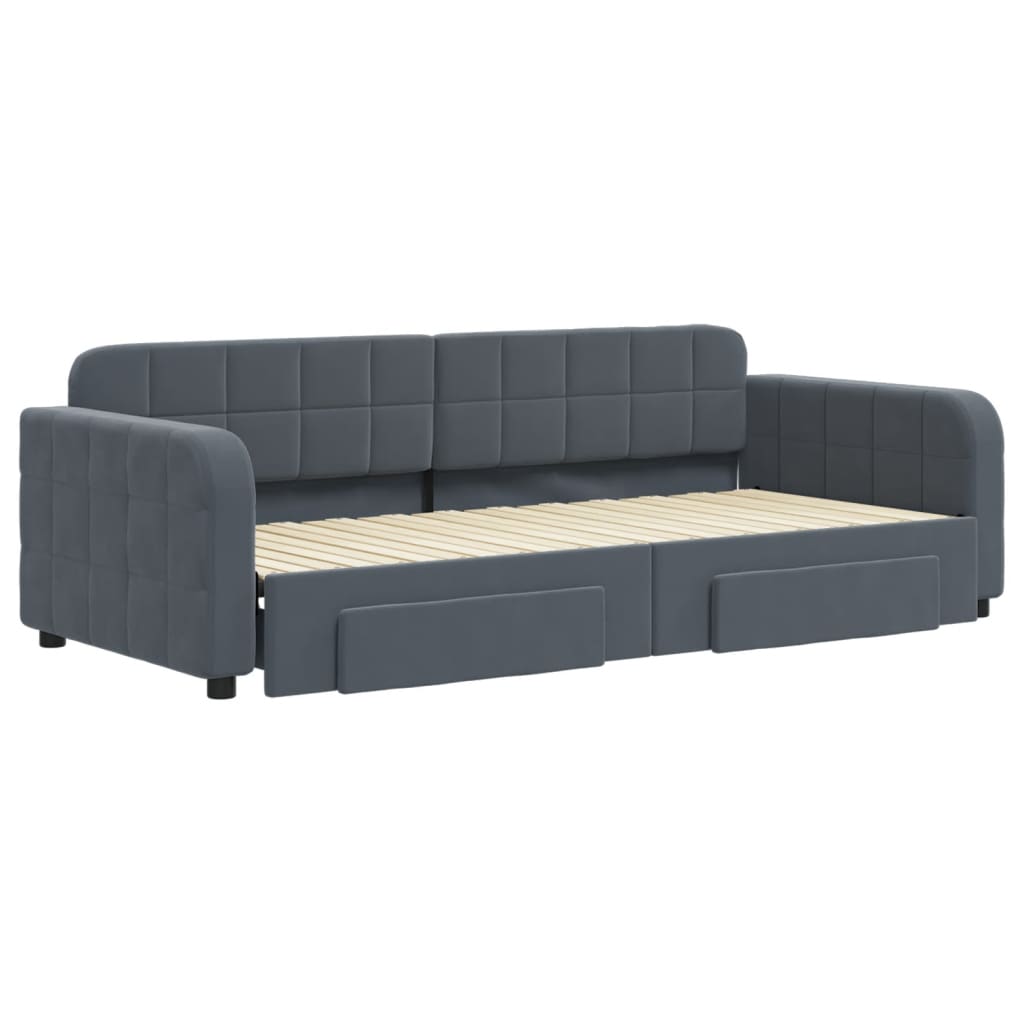 daybed med udtræk og skuffer 90x200 cm velour mørkegrå