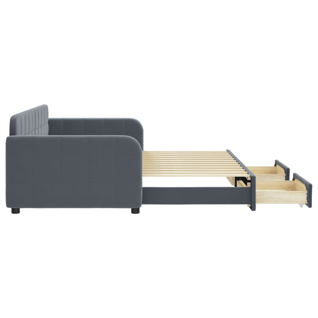 daybed med udtræk og skuffer 90x200 cm velour mørkegrå