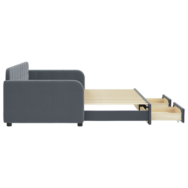 daybed med udtræk og skuffer 90x200 cm velour mørkegrå