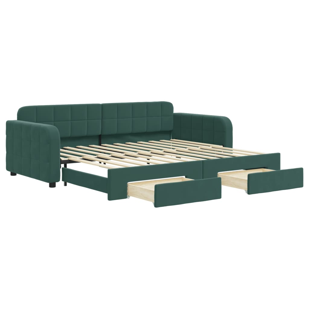 daybed med udtræk og skuffer 90x200 cm velour mørkegrøn