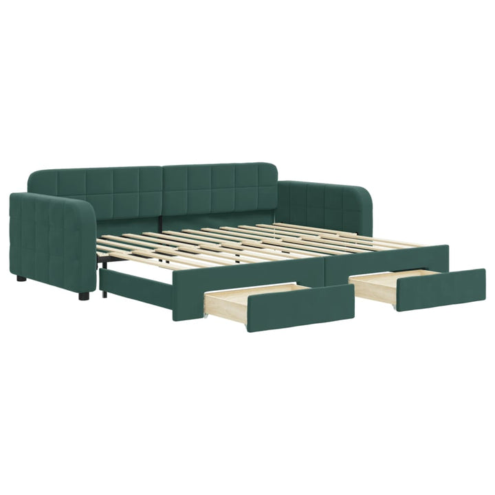 daybed med udtræk og skuffer 90x200 cm velour mørkegrøn