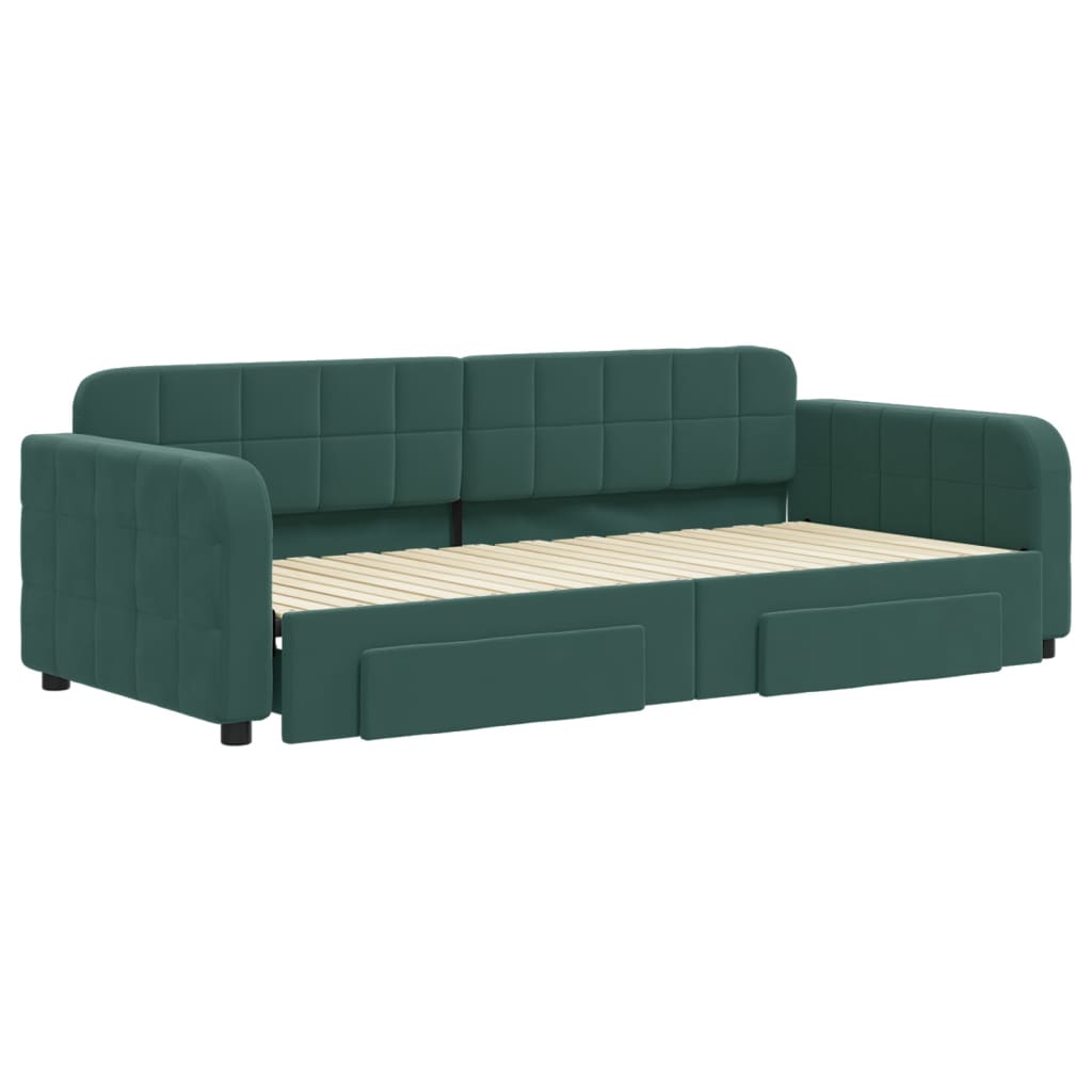 daybed med udtræk og skuffer 90x200 cm velour mørkegrøn