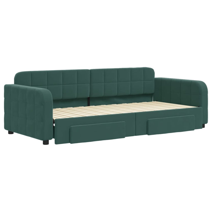 daybed med udtræk og skuffer 90x200 cm velour mørkegrøn