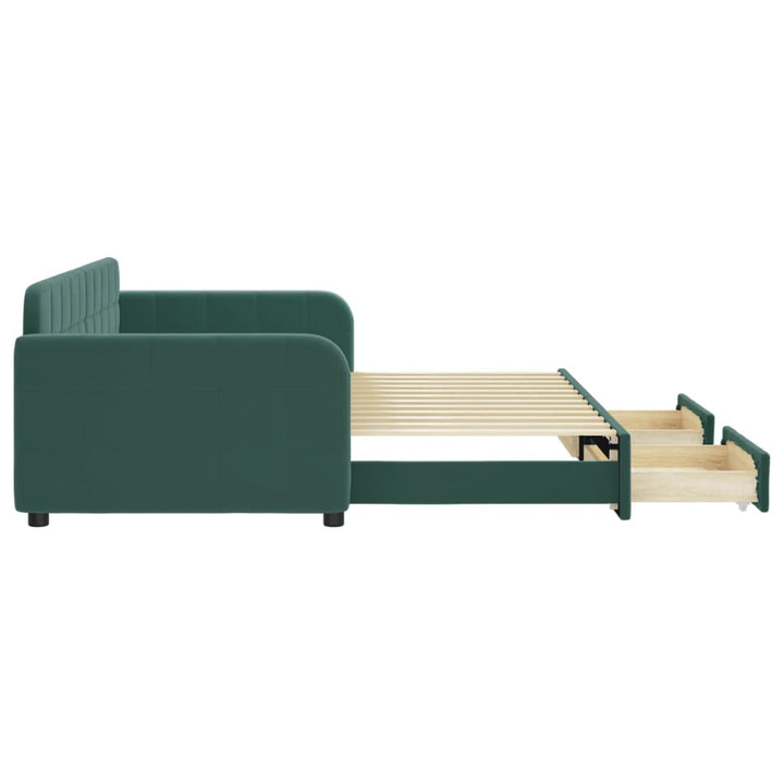 daybed med udtræk og skuffer 90x200 cm velour mørkegrøn