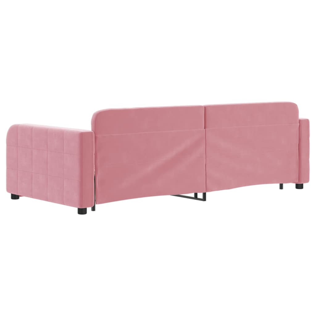 daybed med udtræk og skuffer 90x200 cm velour lyserød