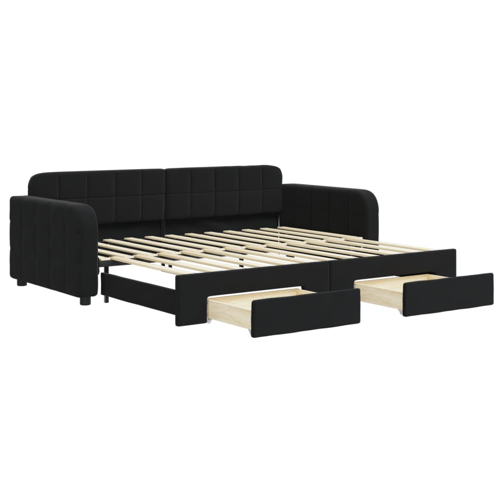 daybed med udtræk og skuffer 90x200 cm velour sort