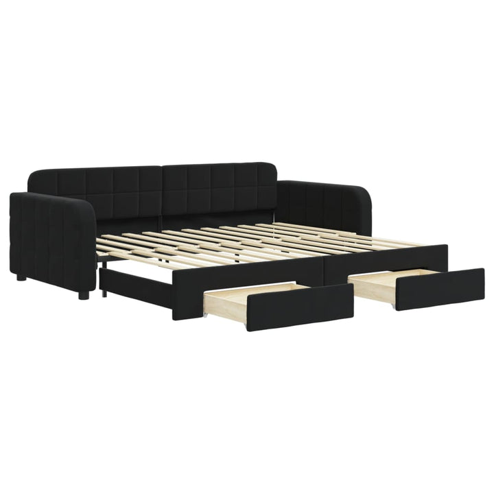 daybed med udtræk og skuffer 90x200 cm velour sort