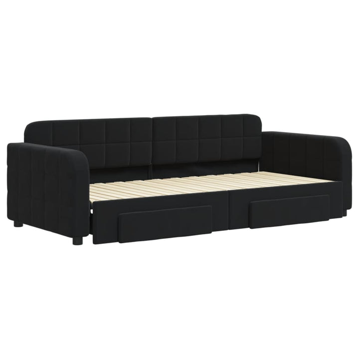 daybed med udtræk og skuffer 90x200 cm velour sort