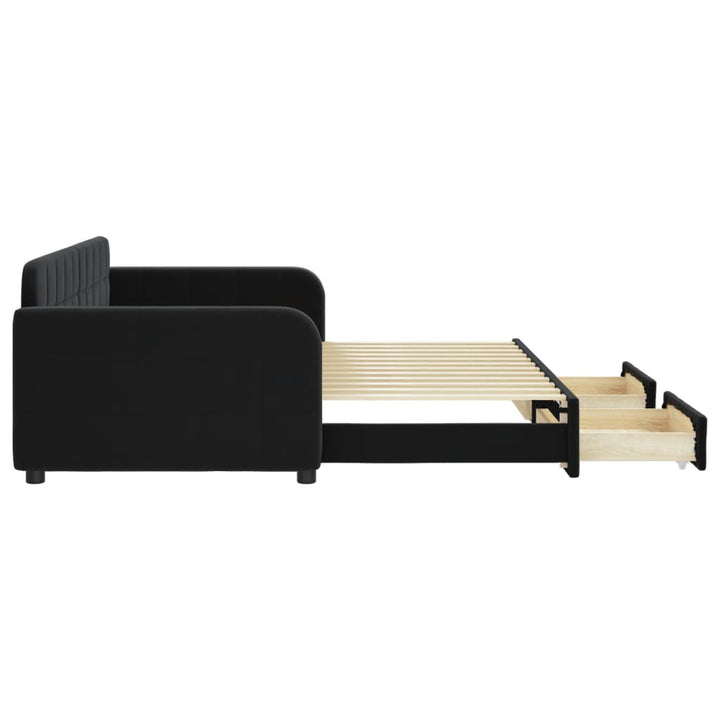 daybed med udtræk og skuffer 90x200 cm velour sort