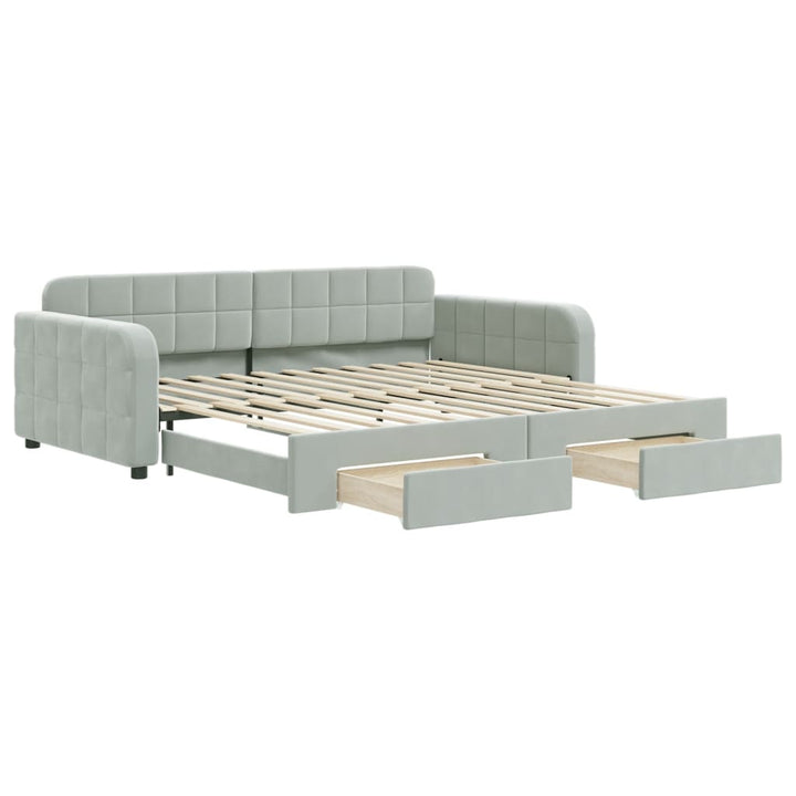 daybed med udtræk og skuffer 100x200 cm velour lysegrå